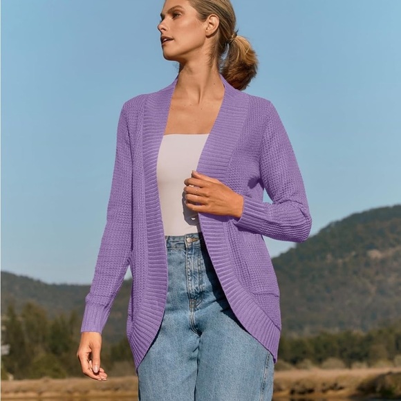 MEROKEETY Long Sleeve Open Front Cardigans Chunky Knit Draped Sweaters Small - Picture 2 of 7